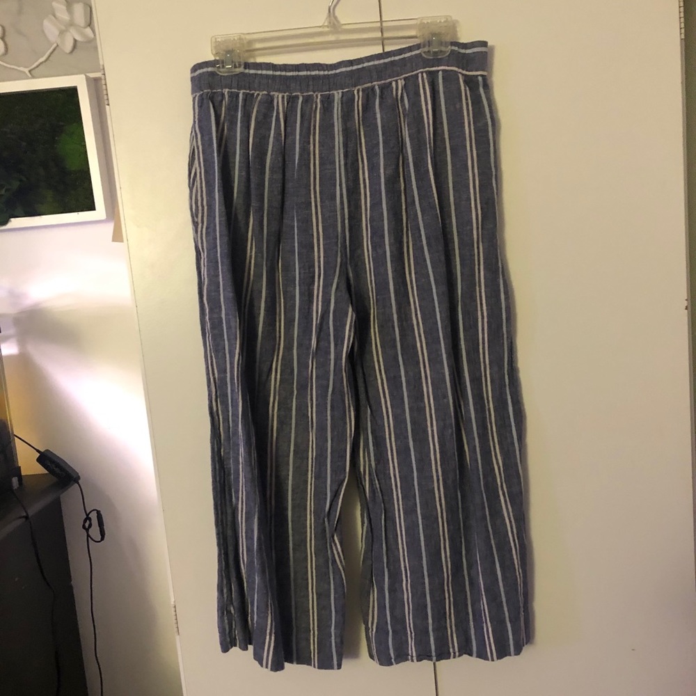 Blue and White Striped Crop Pants